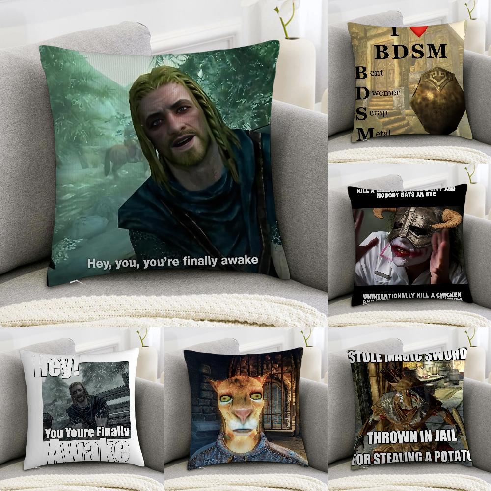 Tonnika Chen Unisex Hey You Youre Finally Awake Skyrim Meme Pillow Case Sofa Decorative Home Double-Sided Print Plush Square Throw Pillow Covers