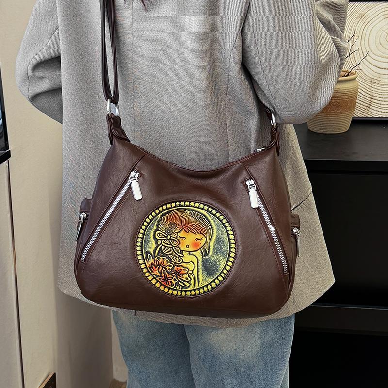 Damentasche Schulter Umhängetasche Mittelalterliche Tasche Große Kapazität Geschnitzte Muttertasche