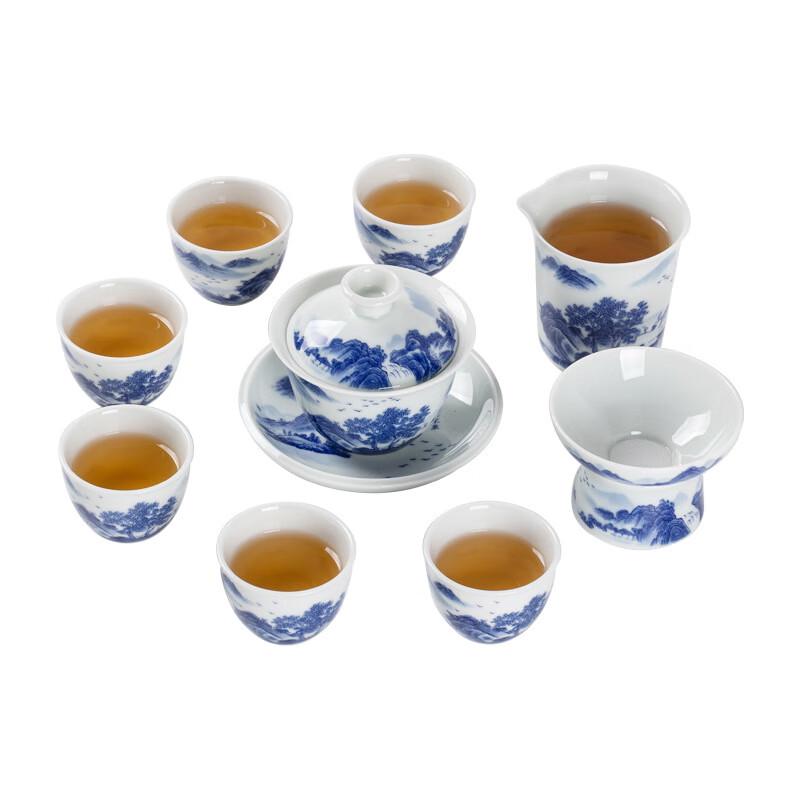 Retro Blue & White Porcelain Kung Fu Tea Set