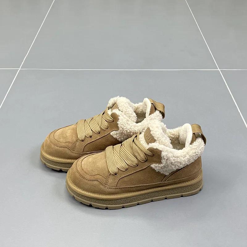 

Зимние ботинки для женщин 2025 года, новые зимние модные замшевые теплые хлопковые туфли на платформе со шнуровкой, утолщенные плюшевые уличные ботильоны, кроссовки 39 верблюд