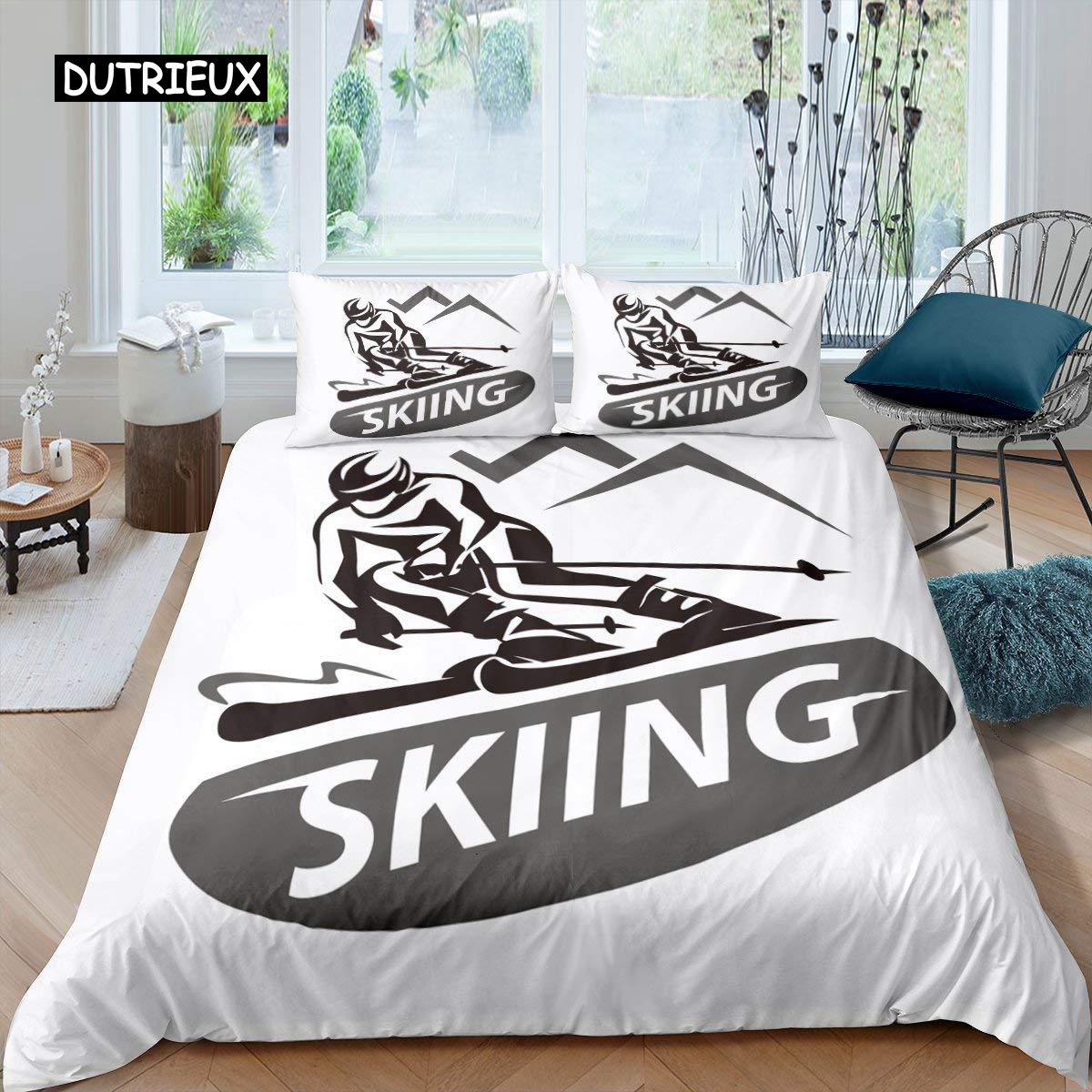

Комплект постельного белья для катания на лыжах с рисунком из мультфильма «Лыжный спорт», комплект постельного белья с изображением спортсменов, пододеяльник с экстремальным спортивным дизайном, размер Queen King Size, пододеяльник EU single(135x200cm)