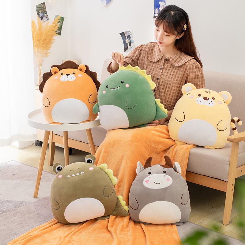 Cute Cartoon Lion & Dinosaur 2-in-1 Pillow Blanket for Car, Office, or Nap