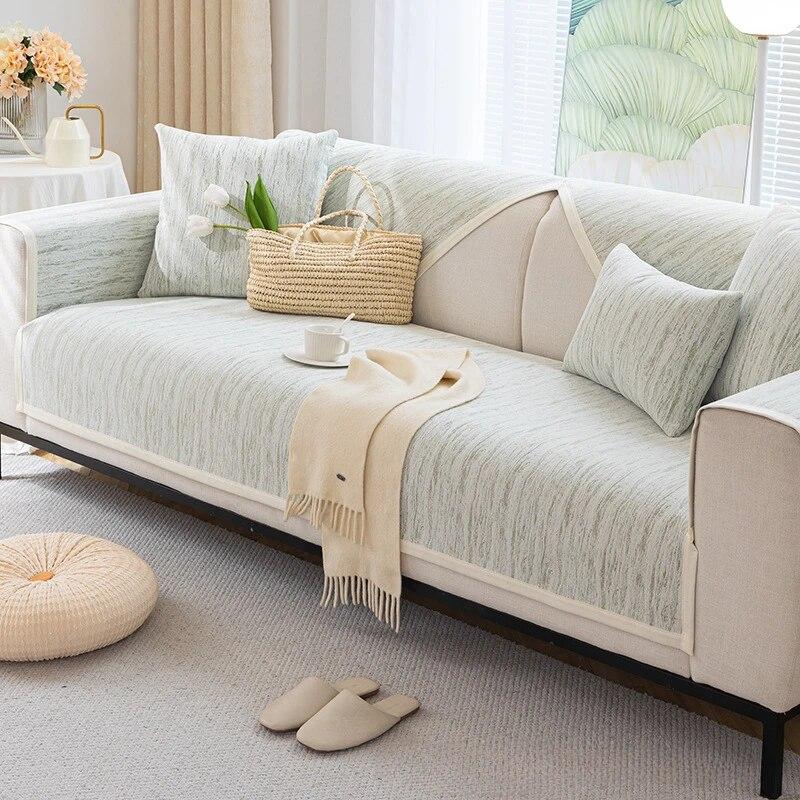 Moderner Sofabezug mit vertikalen Streifen, einfarbig, Couchbezug für Wohnzimmer, nordische weiche Chenille, rutschfeste Sofatuchkombination