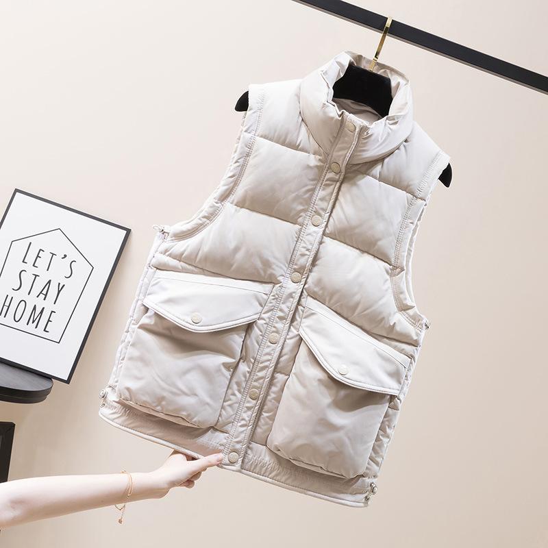 Autumn and winter cotton vest women's Korean version of the new stand-up collar drawstring large pocket short thermal jacket cotton vest
