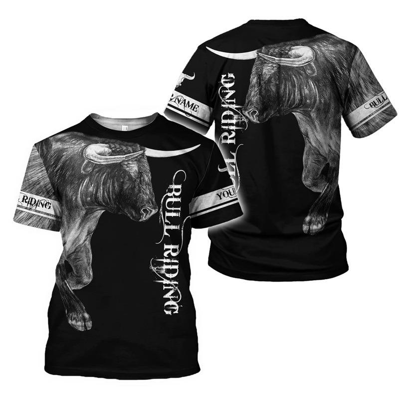 Bull Rider Graphic T Shirt for Men Top Tee Shirts Harajuku Fashion 3D Cowboy Riding Printed T-shirt Womens Clothing Short Sleeve