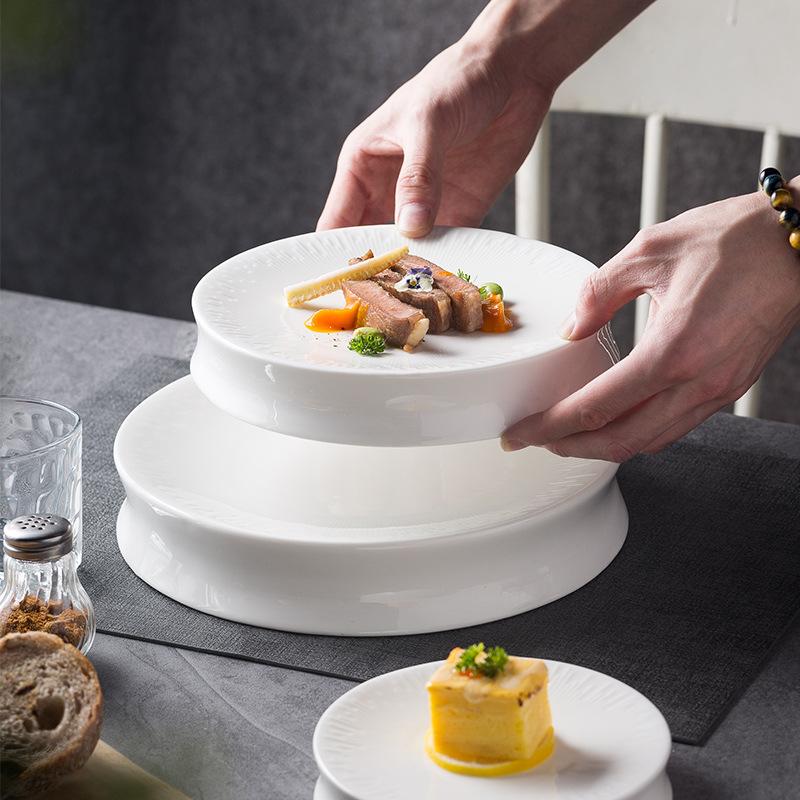 Nordic Creative Tall Flat Plate White Porcelain Vegetable Plate High-End Restaurant Hotel Artistic Conception Plate Commercial Irregular Plate