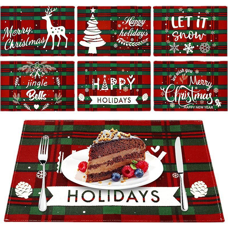 Christmas Cotton Linen Placemats - Heat Insulation Mats for Dining Table