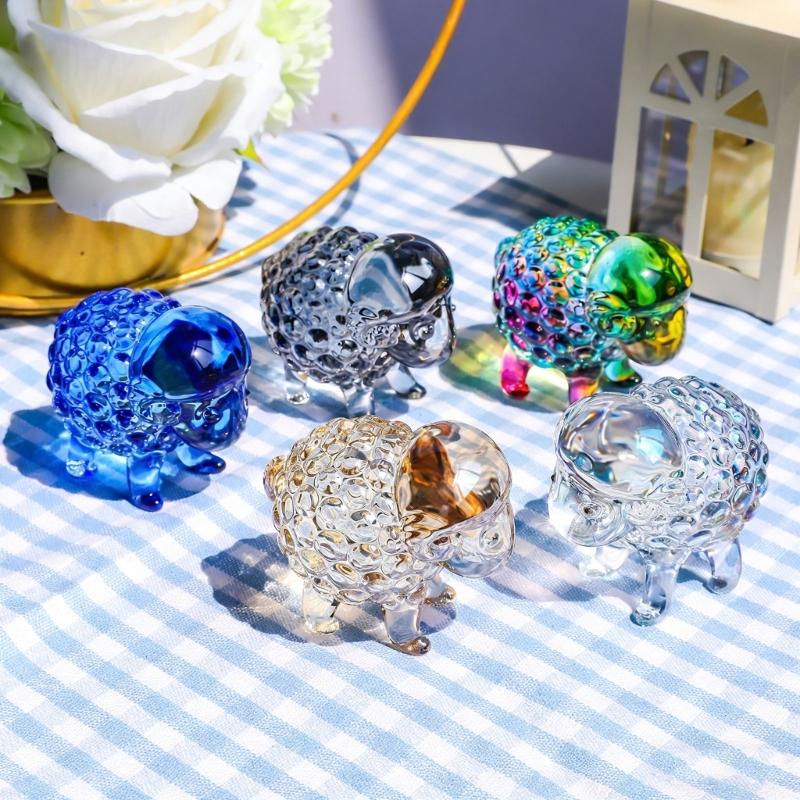 Playful Colorful Sheep Small Sculptures Glass Texture Delicate Decorative Ornament Suitable for Indoor and Outdoor Use