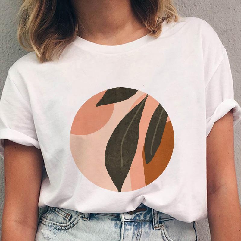 

Womens Tshirt Casual Fashion Short Sleeve Ladies T-Shirt Cartoon Leaf Print Women T-Shirt Kawaii Round Neck Female Tee Shirt XXXL білий