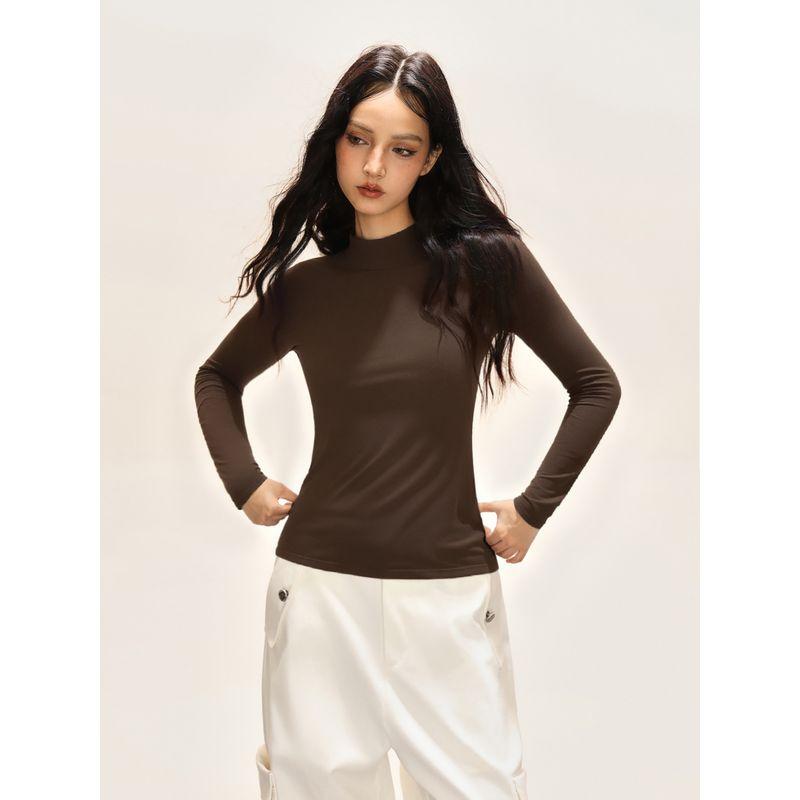 Shiyiyue American-Style Solid Color Inner Top for Women, Autumn and Winter Half-High Collar Slim-Fit T-Shirt, Basic Base Shirt for Trendy Girls