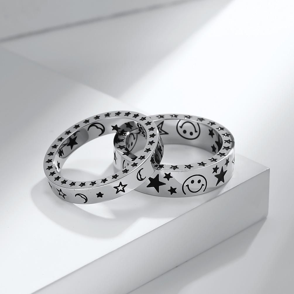 Star Smiley Face Titanium Steel Ring Trendy Neutral Outfit Star Moon
