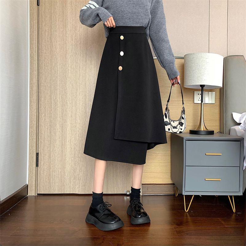 Women's High Waist Woolen A-Line Skirt - Autumn/Winter 2025 Collection, Versatile Mid-Length Irregular Slimming Design