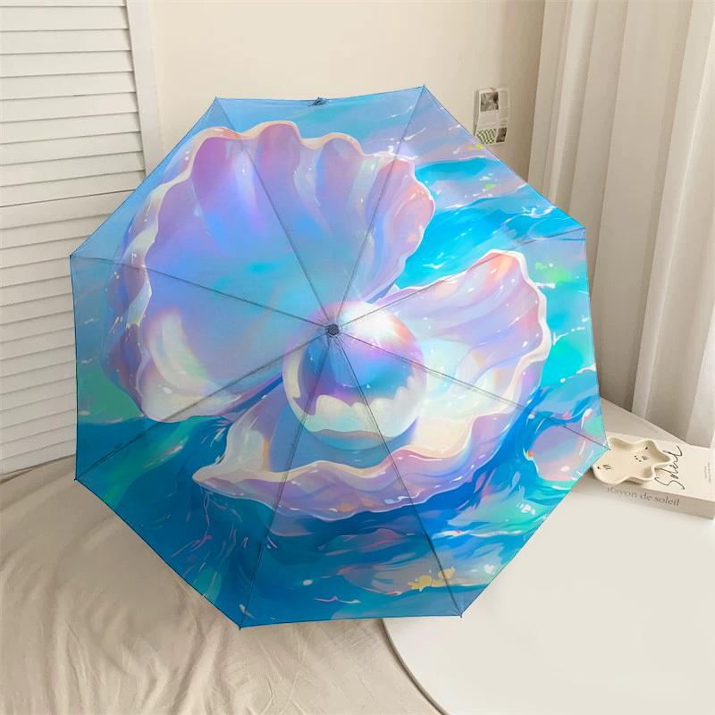

Shimmering Pearl Shell Umbrella: Auto-Opening/Closing, Outdoor Travel Accessory, Lightweight & Durable, Perfect Gift 076