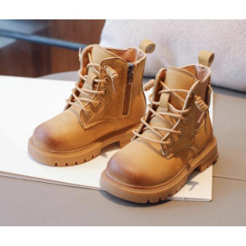 Kids Girls Boys Leatherette Martin Boots Winter Anti-Slip Soft Sole Mid-Calf British Style