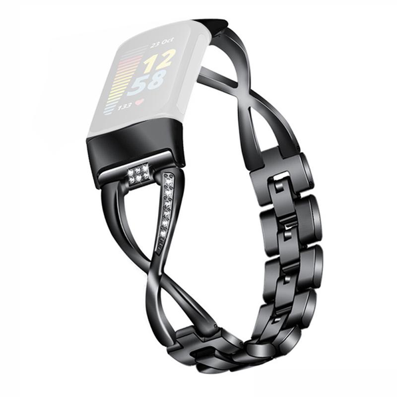 For Fitbit Charge 3/4 Universal Watch Strap Metal Watch Band with Decoration for Girls