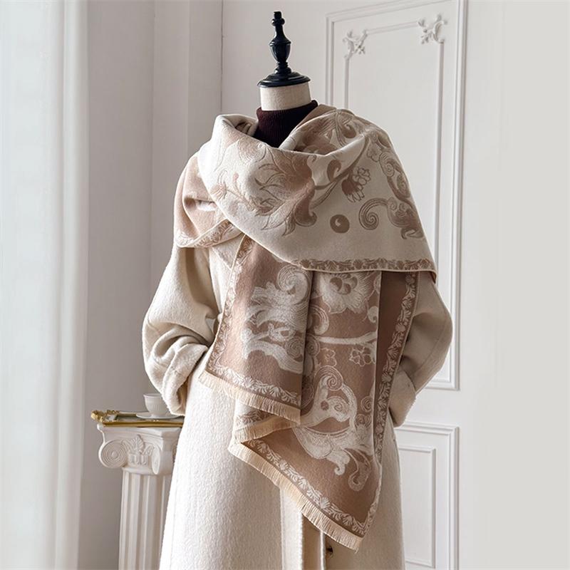 Winter Cashmere Scarf for Women Luxury Warm Shawl Floral Print Windproof Cape Pashmina Handerchief Designer Female Scarf
