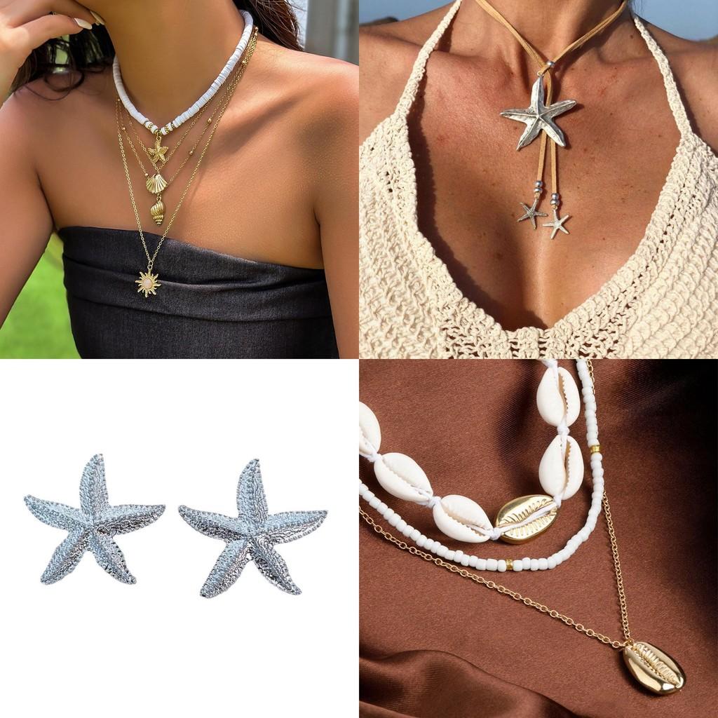Chic Silver Starfish Earrings Trendy Alloy Plated Beach Holiday Accessory