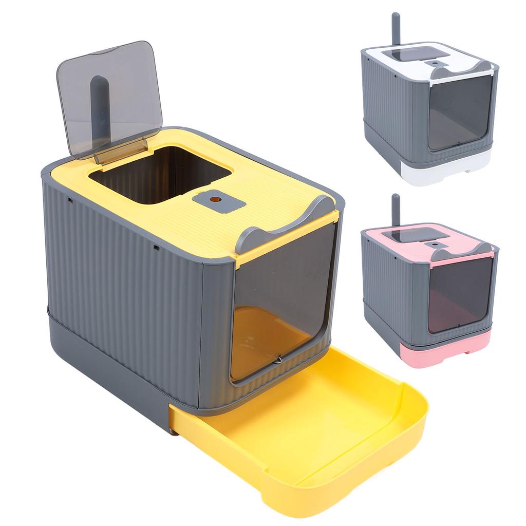 Enclosed Cat Litter Box Large Capacity Top Entry Odor Control Plastic Covered Kitty Litter Box for H