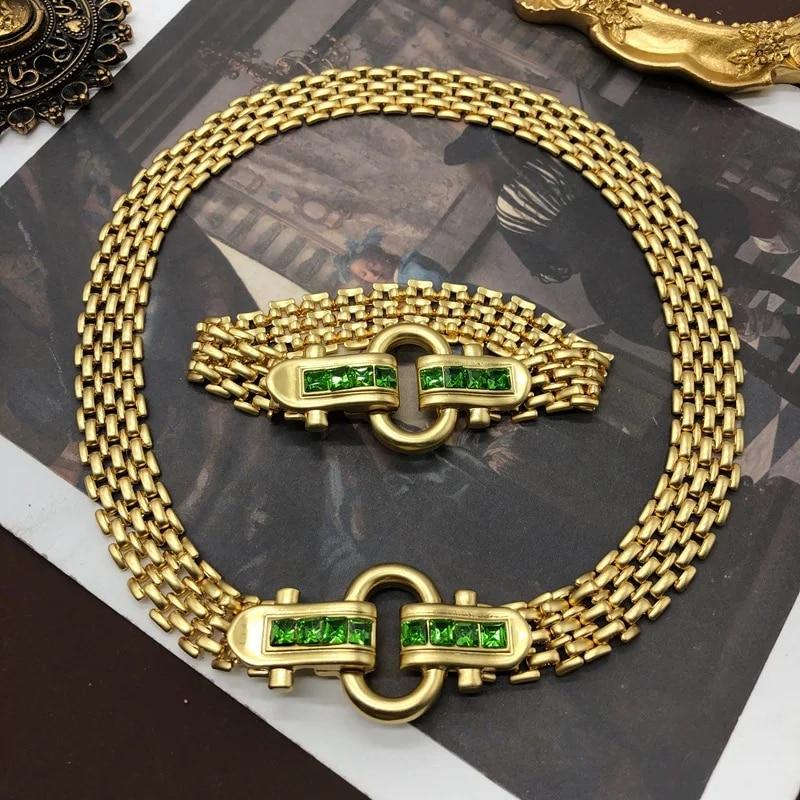 

Роскошный комплект браслетов с инкрустацией горным хрусталем и пряжкой в ​​форме подковы, дизайнерское ожерелье с цепочкой на ключицы, браслет геометрической формы, женский комплект