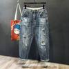 Men's Spring and Summer High Street Retro Harun Nine-minute Pants Loose Straight Hole Jeans