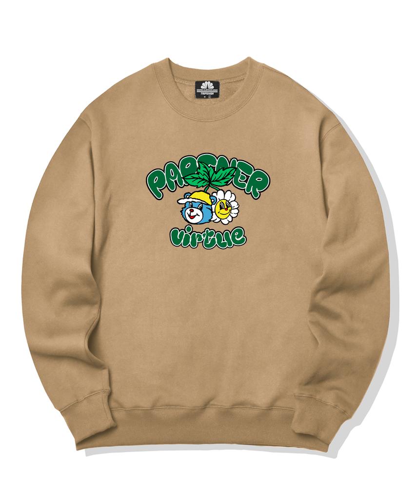 TRIPSHION Bear & Flower Graphic Crewneck - Beige