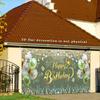 2D Green Gold Happy Birthday Backdrop, Balloon & Firework Banner, Birthday Party Background