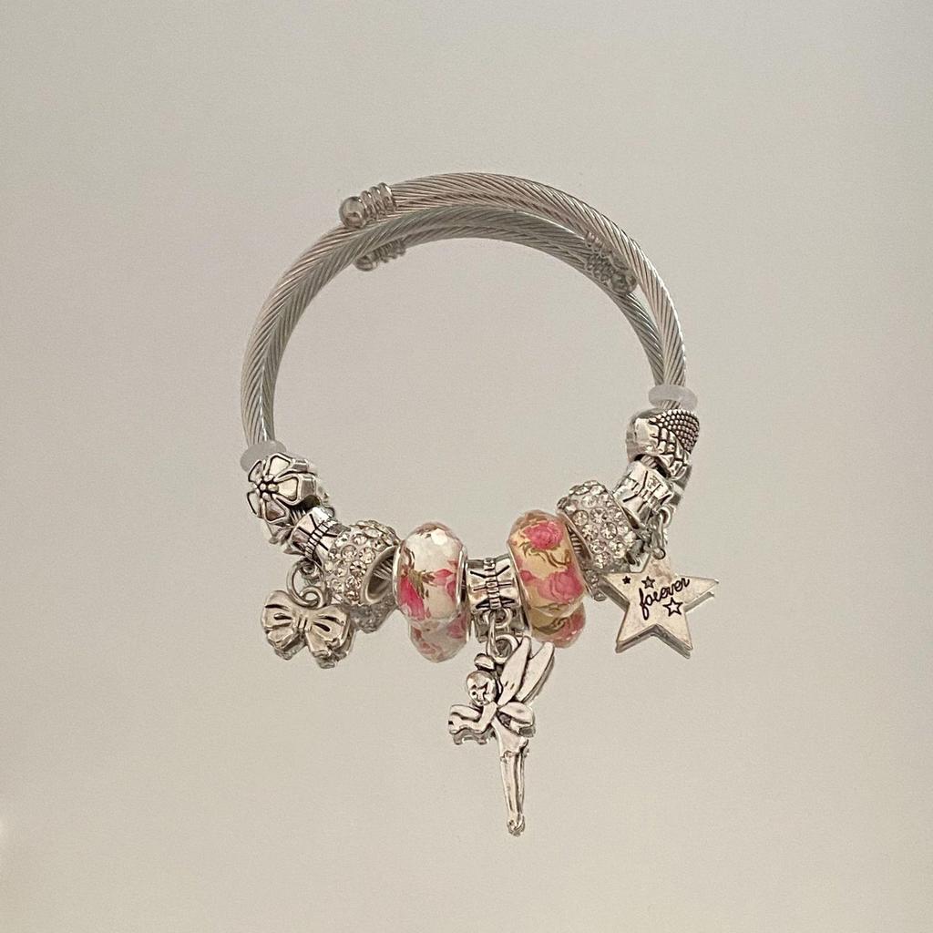 Panjia Dora Women's Stainless Steel Beaded Bracelet - European American Versatile Luxury Jewelry