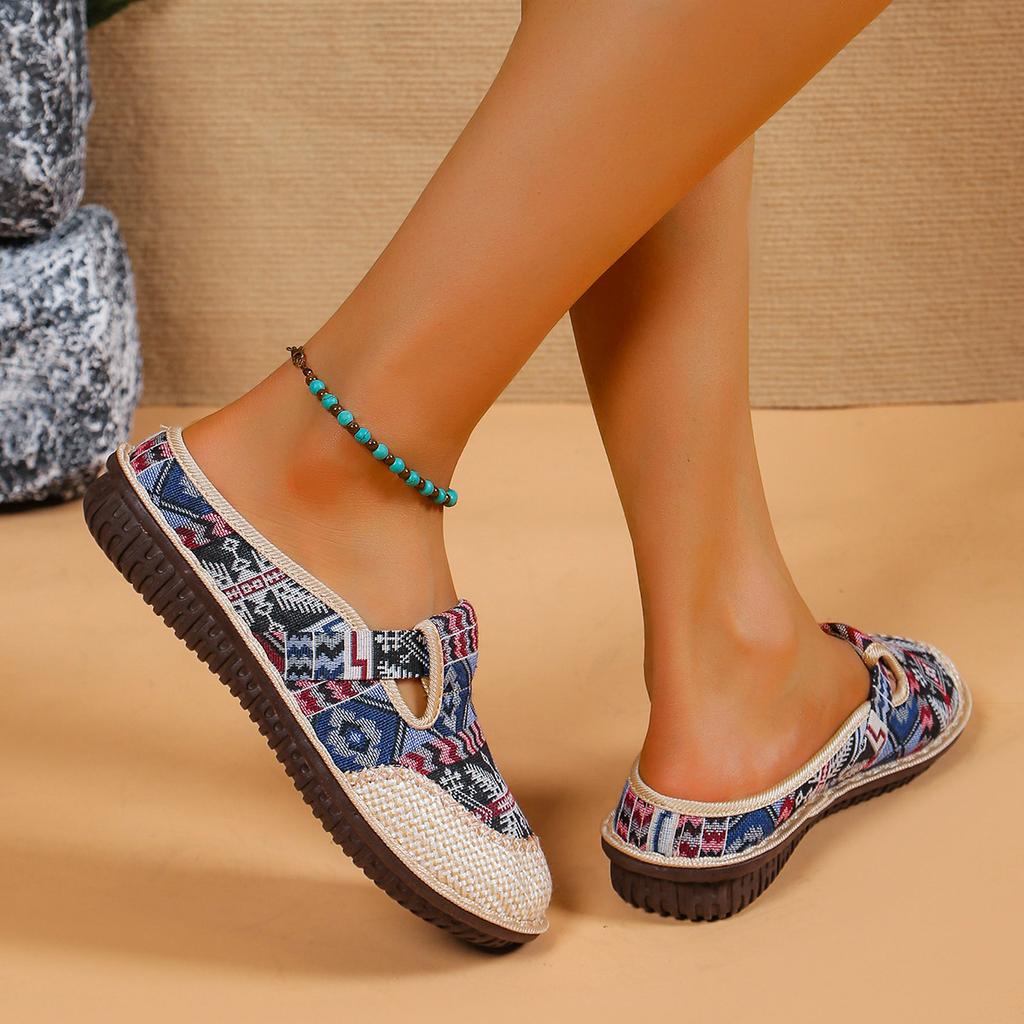 Shoes Women's New One-pedal Shallow Mouth Women's Shoes Half-drag Linen Mother Canvas Single Shoes Soft Sole Summer Breathable