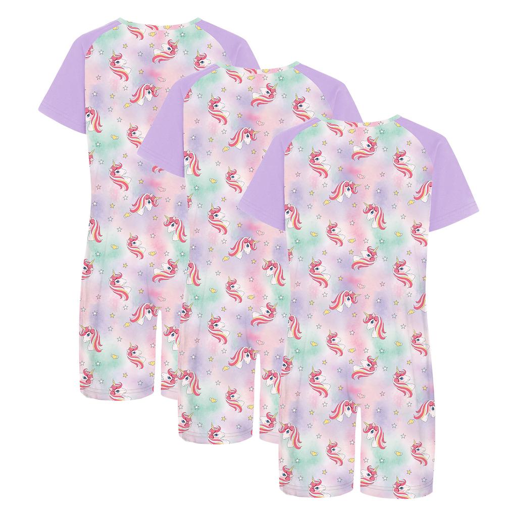 Kids 3pcs Adaptive Printed Romper Round Neck Short Sleeve Anti-strip Back Invisible Zipper Special Needs Jumpsuit
