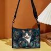 Chic Black Cat & Floral Pattern Shoulder Bag Women's Stylish Lightweight Crossbody Bags Adjustable Strap Camping Storage Bag