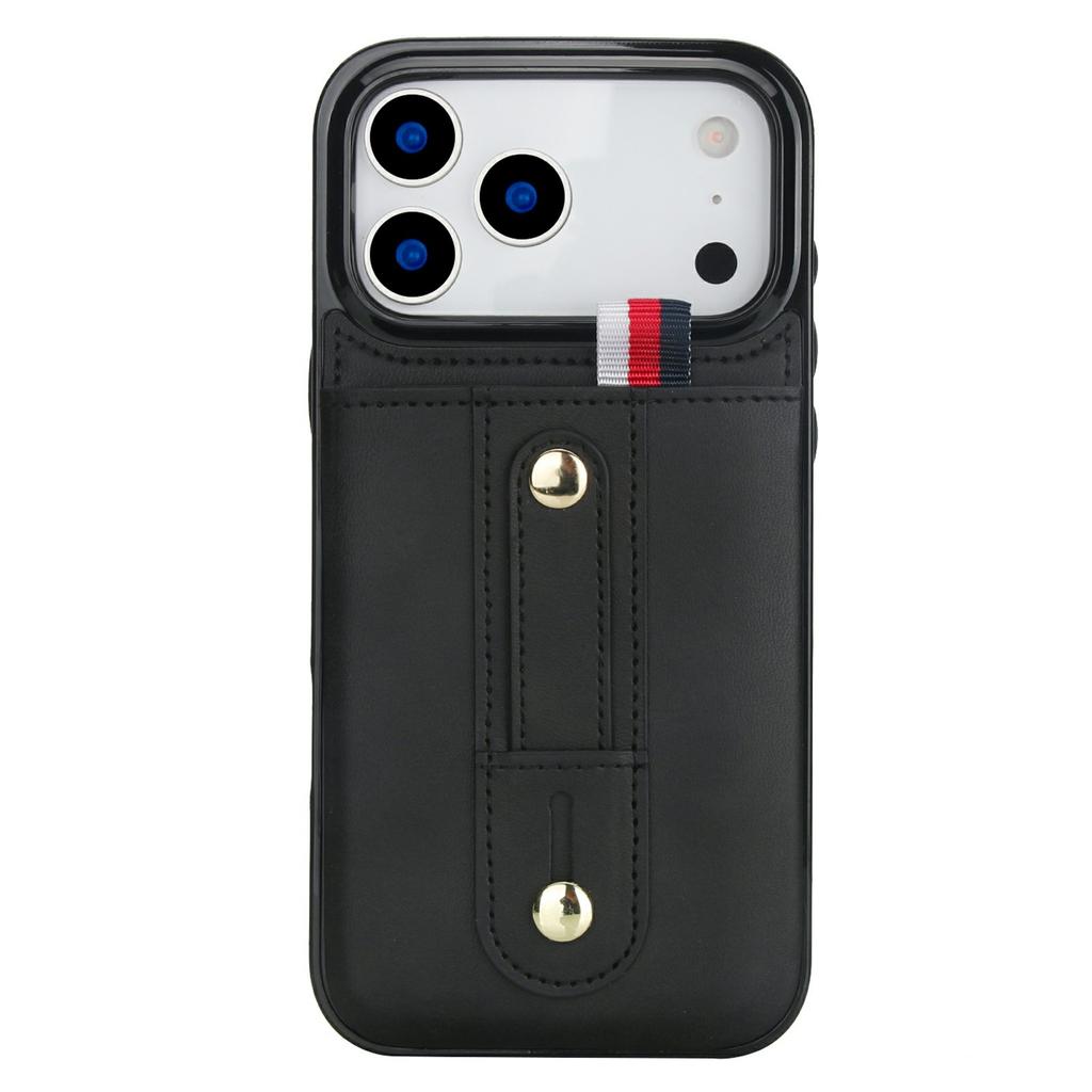 For iPhone 17 Pro Case PU Leather+TPU Hidden Card Holder Drop-proof Phone Cover with Kickstand