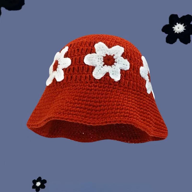 2023 Autumn New Crochet Korean Handmade Bucket Hat Women Weaving Knitted Hat Y2k Fashion Flowers Autumn Winter Beanies Basin Cap