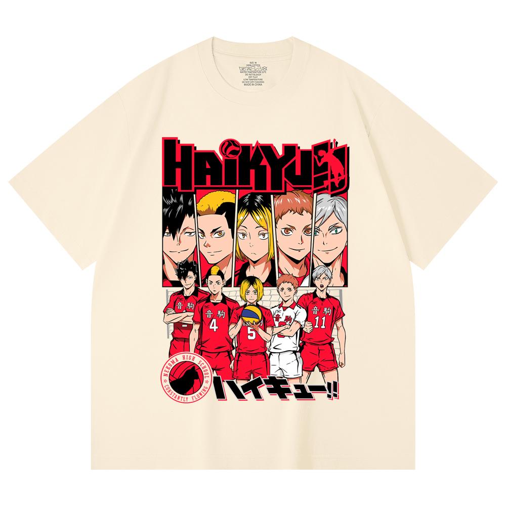 230 Gsm 100% Cotton Haikyu V8 Nekoma High Print Unisex Heavy Cotton T Shirt