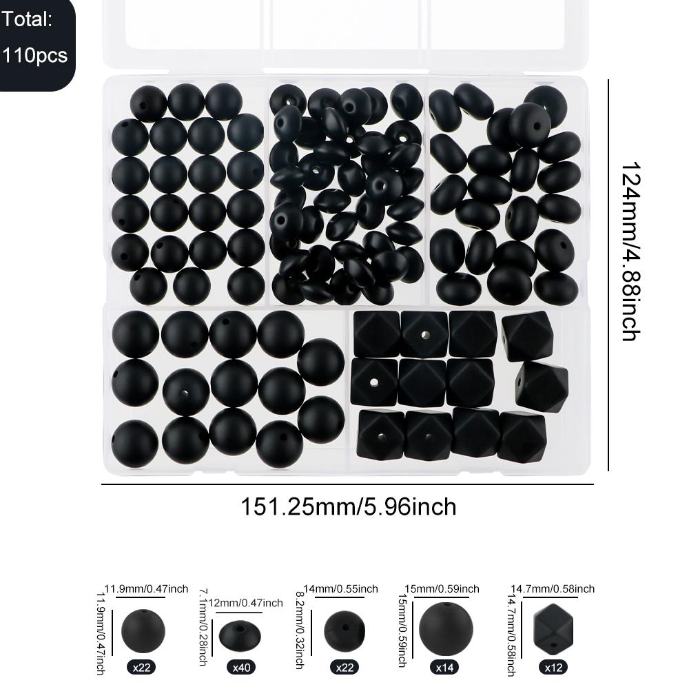 Kovict 110Pcs/Set Silicone Beads Round Lentil Hexagon Loose Bead For Jewelry Making DIY Necklace Bracelet Keychain Accessories