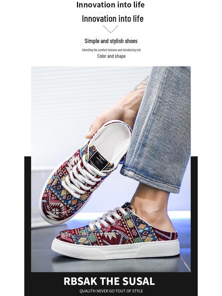 Men's Trendy Breathable Canvas Slip-On Sneakers - Versatile Summer Half-Slippers