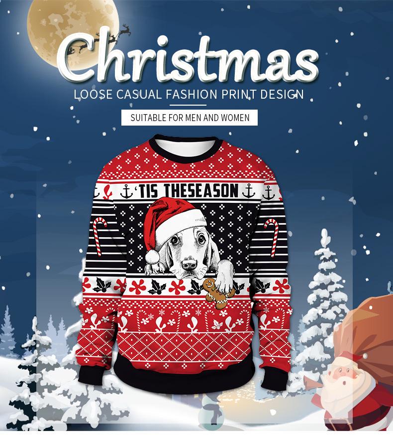2024 Spring Animal Print Christmas Couple Hoodie - New Arrival, Round Neck Pullover