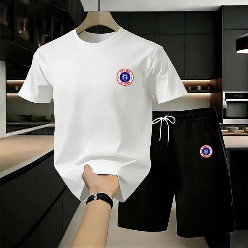 Men's Casual Sports Two-Piece Set: King's Print T-Shirt and Shorts
