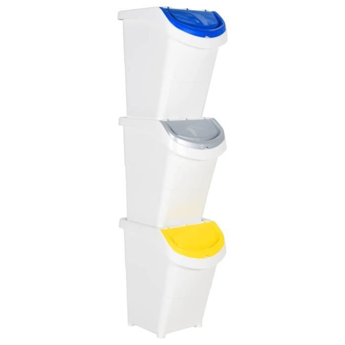 Poubelles empilables VIDAXL - Blanc PP 120 L - Lot de 3 avec couvercles