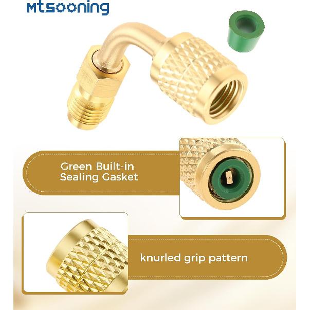 2Pcs 80° R32 R454B Refrigerant Adapter,Low-Loss HVAC Quick Connect Fittings | 1/4" Female To 1/4" Male Reverse Thread Brass Adapter for R-454B/R-32
