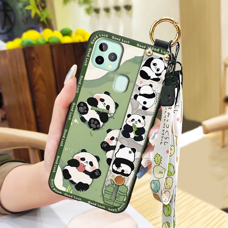 Silicone Protective Phone Case For Oukitel C22 Cartoon Wristband Fashion Design Anti-knock Panda Phone Holder Kickstand