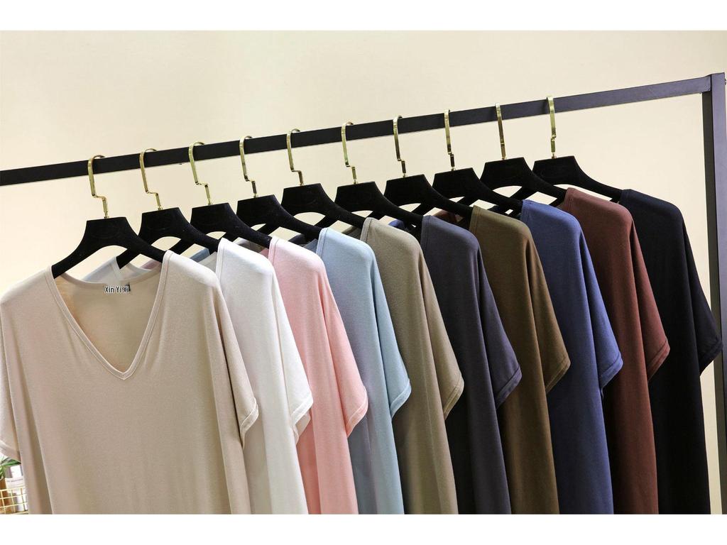 Women's Solid Color V-Neck Cotton Modal Short Sleeve Loose Top