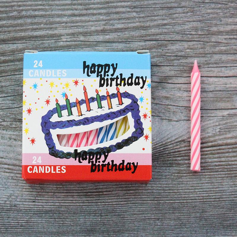 New Product Boxed 24 Threaded Birthday Cake Small Candles Colorful Striped Party Decoration Candles Without Base