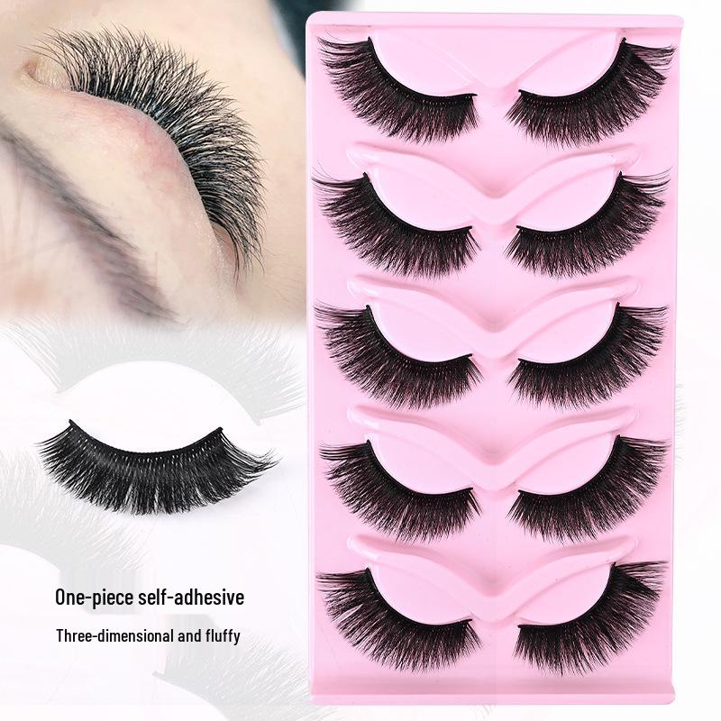 Natural Self-Adhesive False Eyelashes - 5 Pairs of Thick, Long, Individual Lashes for Beauty Makeup