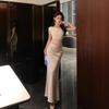 French High-end Mesh Splicing Satin Dress Temperament Celebrity Waist Slim Banquet Dress Female Summer