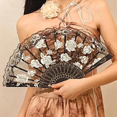Chinese Style Folding Fan Lace Dance Fan Photo Props Embroidered Decorative Hand Fan Ornament Wedding Party Favor Gift  Hand Fan