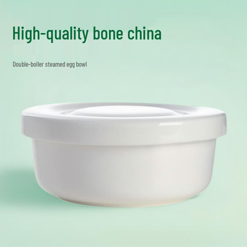 Double-Layer Bone China Steamed Egg Bowl with Lid - Multi-purpose Ceramic Bowl for Soups, Steamed Dishes, and Rice – Perfect for Oven Use
