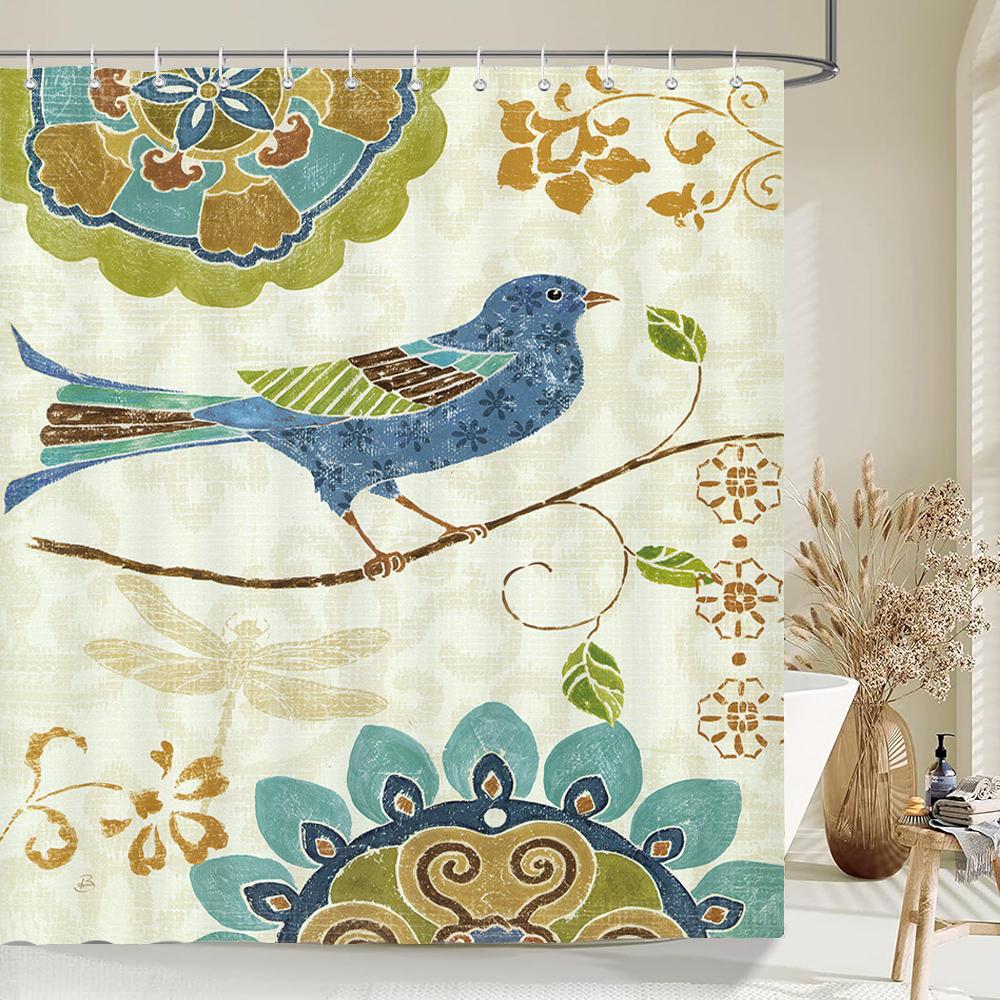 1 Pcs Retro Big Flowers Pattern Polyester Shower Curtain Partition Floral Bathroom Curtain with Hooks Home Decorative Curtain