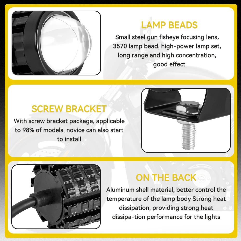 12V 24V Motorcycle LED Headlight Dual Color White Yellow ATV SUV Truck Driving Fog Lamp Motorbike Offroad Car Boat Spotlight