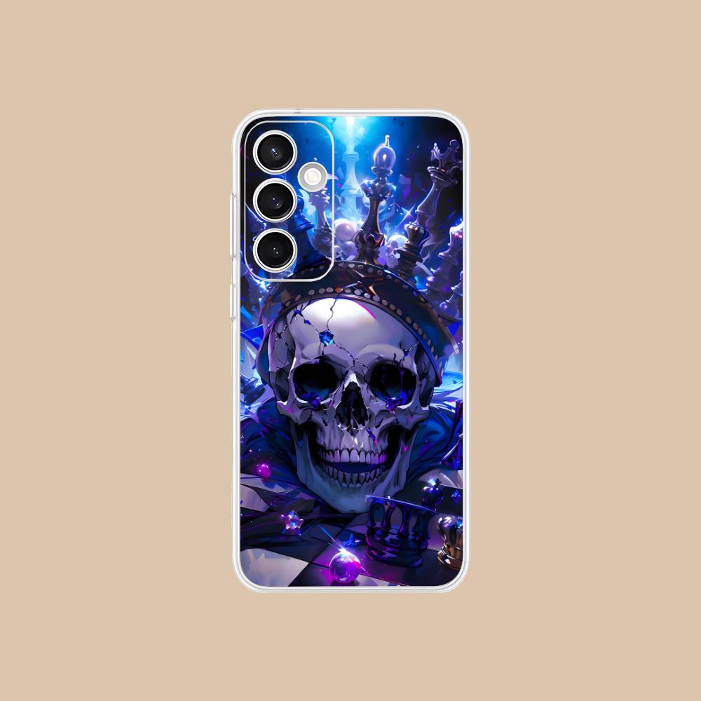 Silver Skull Clear Mobile Phone Case for Samsung Galaxy S25 S24 S23 S22 S21Plus FE Ultra Colorful Cover