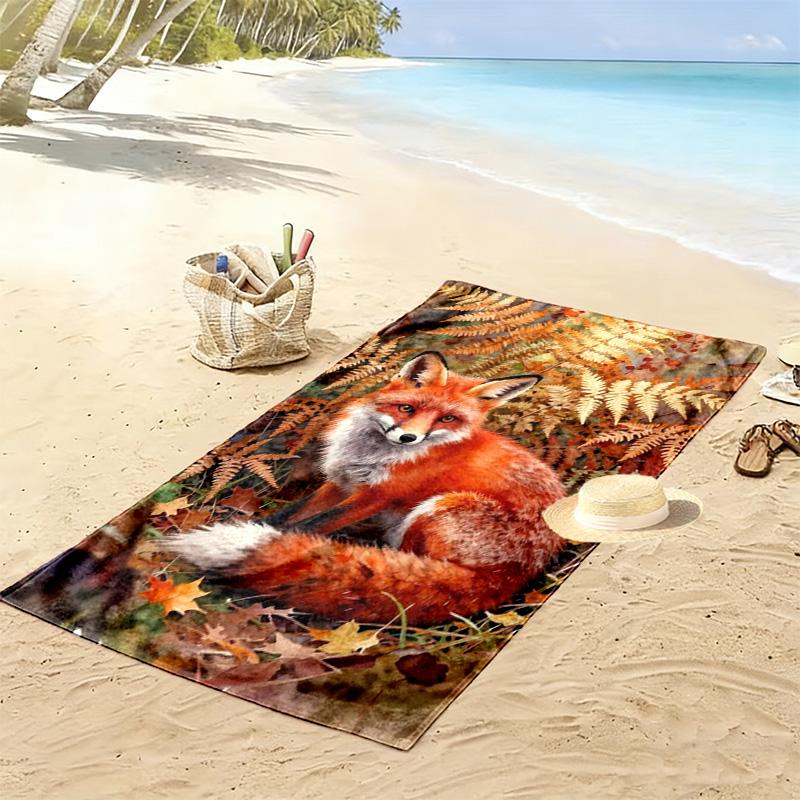 Fox Art Print Beach Towel, Large Soft Quick Dry Towel for Beach Camping Swimming